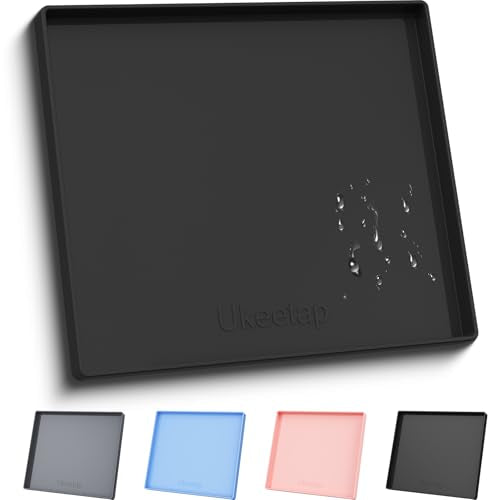 ukeetap Extra Thick Silicone Mat Waterproof with Raised Edge 22" x 19", Under Sink Mat for Kitchen & Bathroom, Kitchen Cabinet Liner, Multi-Purpose for Storage & Protection, Black - color: Black, size: 19"L x 22"W