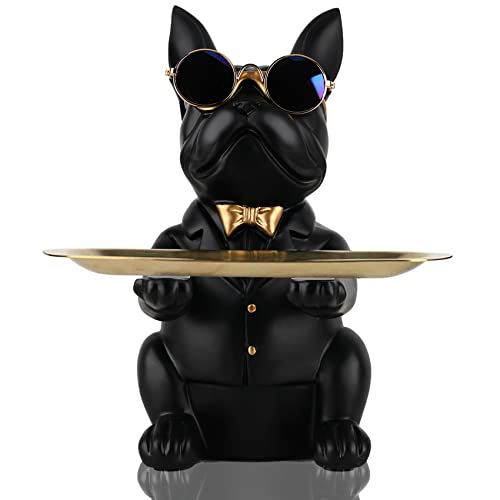 French Bulldog Gifts Statue Tray Organizer for Keys, Candy, Jewelry, Earrings, Entrance Piggy Bank - Modern Decor Resin French Bulldog Decor Entryway Table, Coffee Table, Office Desk, Home Decor - color: Black