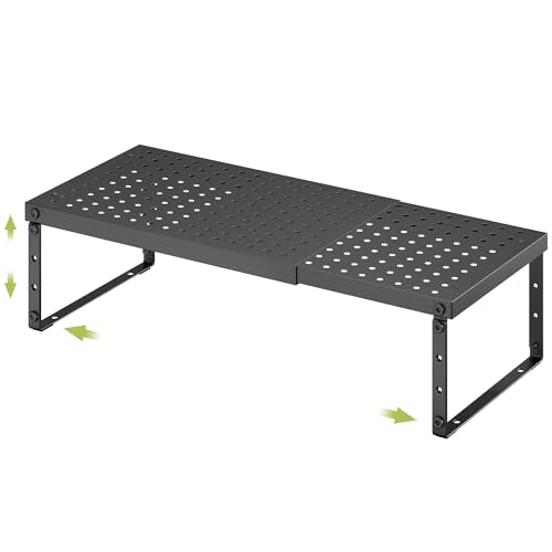 RUILALIFE Expandable Cabinet Organizer Shelf With Adjustable Height, Stackable Kitchen Countertop Organizer Rack, Adjustable Shelf Riser For Kitchen Counter, Pantry, Cupboard, Desk, Tabletop - color: Black-1 Pack