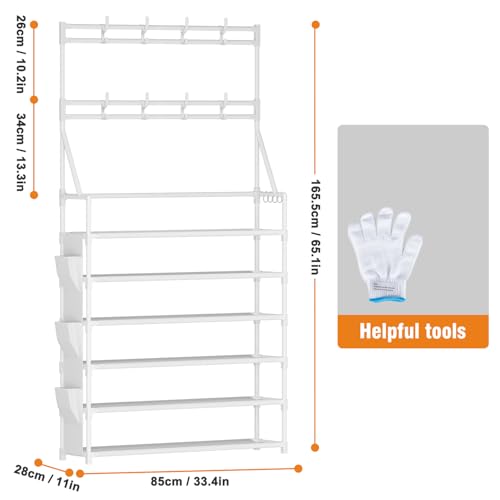 OYREL Shoe Rack 6 Tier Shoes Organizer 24-30 Pairs Shoe Racks for Closet Front Door Entrance Large Capacity Space Saving Shoe Storage Organizer with Multifunctional 5 Hooks and Side Pocket - color: White, size: 6 Tier