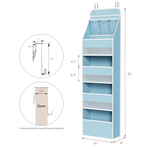 Univivi 5-Shelf Fabric Door Storage Over Door Hanging Organizer with 4 Large Pockets and 3 Small PVC Pockets Nursery Closet Cabinet Wall Mount Hanging Storage Organizers for Baby Nursery (Blue) - color: Blue, size: 5 LAYER