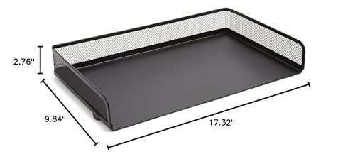 TRU RED Side‑Load Stackable Metal Letter Tray, Matte Black – Desktop Paper Organizer for Office Files & Documents