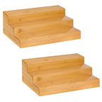 Spice Rack Organizer for Cabinet - Bamboo Spice Shelf, 3 Tier Seasoning Organizer for Countertop, Kitchen, Pantry 2 Pack