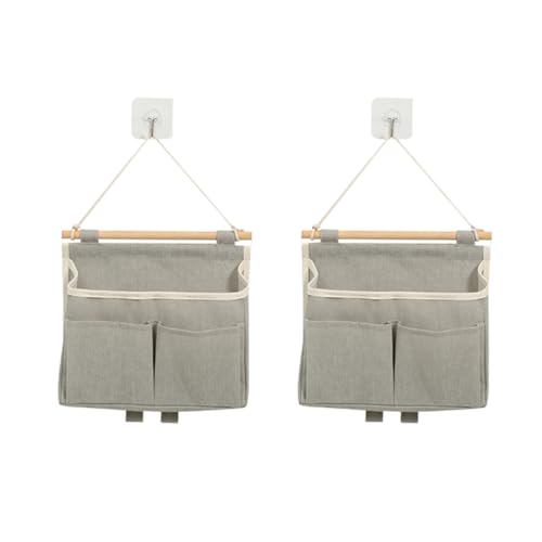 2 Pcs Hanging Organizer with Pockets Waterproof Over The Door Closet Pouch Organizer Linen Cotton Storage Bag for Bedroom, Bathroom - color: Grey
