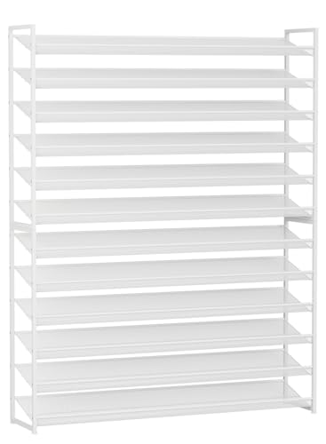 Large Shoe Rack 12 Tier Shoe Organizer, Heavy Duty Metal 6-Tier Stackable Shoe Storage Vertical Shoe Rack for Closet Front Door Entrance, Up to 75 Pairs, 44.8" W x 11.4" D x 85.1" H, White - color: White, size: 12 Tier