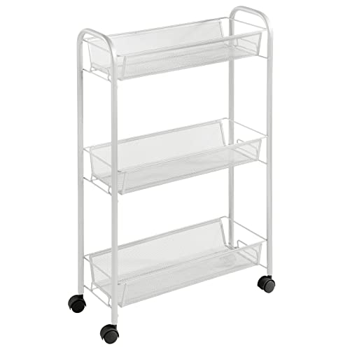 mDesign Steel Rolling Utility Cart Storage Organizer Trolley with 3 Basket Shelves for Laundry Room, Mudroom, Garage, Bathroom Organization - Holds Detergents, Hand Soap - Biro Collection, Light Gray - color: Stone