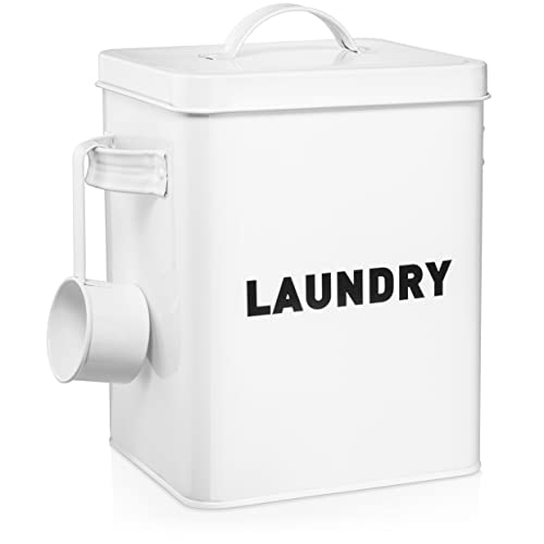 Claimed Corner Metal Storage Canisters and Containers for Home and Kitchen Organization, Function, and Decor (White Laundry Box)
