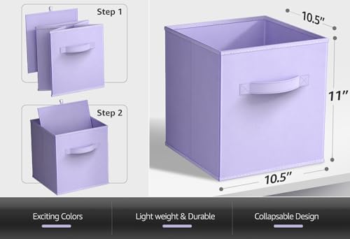 Sorbus Storage Cubes - 11 Inch Foldable Fabric Baskets for Organizing Pantry, Closet, Shelf, Toy Box, Cubby - 6 Collapsible Cloth Cube Storage Bins for Home, Nursery, Playroom, Bedroom (Pastel Purple) - color: Pastel Purple, size: 11 Inch