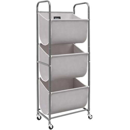 STORAGE MANIAC 120 Liters Vertical Rolling Laundry Hamper, 3 Section Laundry Sorter with Wheels and 2 Breaks, 3-tier Laundry Baskets for Small Space, Dorm, Laundry Room, Closet, Bathroom, Gray 3-tier - color: Gray, size: 3 Tier