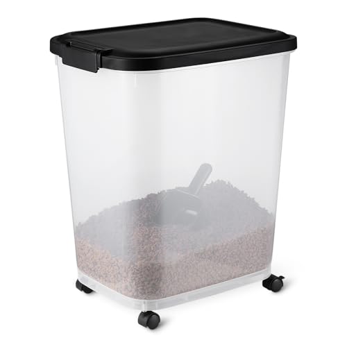 Amazon Basics Pet Food Storage Container with Wheels, BPA-Free, Detachable Scoop, 30lbs Capacity, Reliable Seal - size: 30lbs