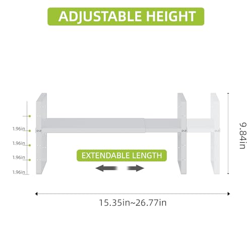 Expandable Cabinet Shelf Organizer Rack, Stackable Kitchen Counter Storage Shelves Stand, Adjustable Height Pantry Shelf Spice Rack(White-1 Pack, 8.7" D x 15.4-26.8" W x 9.8" H) - color: White-1 Pack