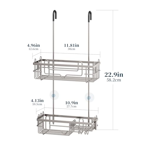 Consumest Over the Door Shower Caddy - 2-Tier Hanging Shower Organizer with Soap Holder, Rustproof Bathroom Storage and Organizer Rack for Shampoo, Towels, and Toiletries, Sand Nickel - color: Sand Nickel, size: 2 Tier-Shower Door