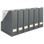 BLU MONACO | Set of 6 Foldable Grey Magazine File Holders with Gold Label Holders | Vertical File Organizer Boxes for Desk, Bookshelf & Home Office Storage - color: Grey