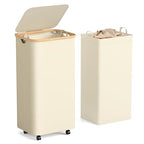 Yecaye 100L Large Capacity Laundry Hamper – Foldable Rolling Laundry Basket, Mobile Clothes Hamper with Wheels, Removable Inner Bag, Bamboo Handle Lid Laundry Bin – Multi-Use Storage,Beige - color: beige