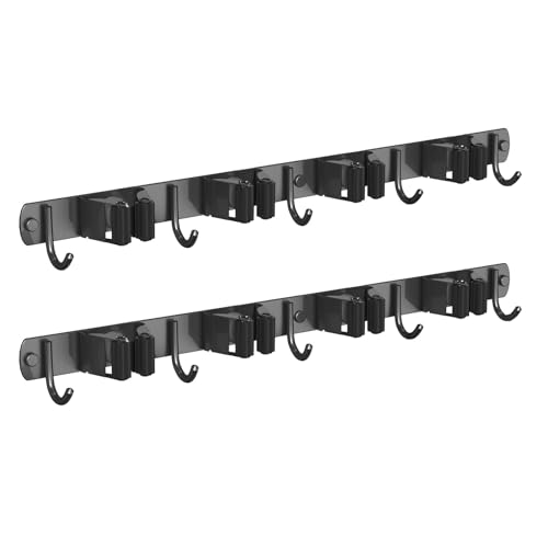 CUXIXA 2 Pack Mop and Broom Holder Wall Mount, Non-slip Broom Hanger Wall Mount, Heavy Duty Mop Broom Organizer for Kitchen Garden Garage Laundry Room Wall Decor Organization and Storage Black 4R5H - color: Black, size: 2Pack 4R5H