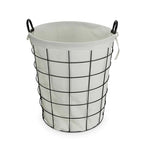 16" Diameter Laundry Basket Metal Wire with Fabric Liner Round Storage Organizer Decorative Bin Laundry Hamper Modern Home Organizer for Bedroom Bathroom Living Room Closet