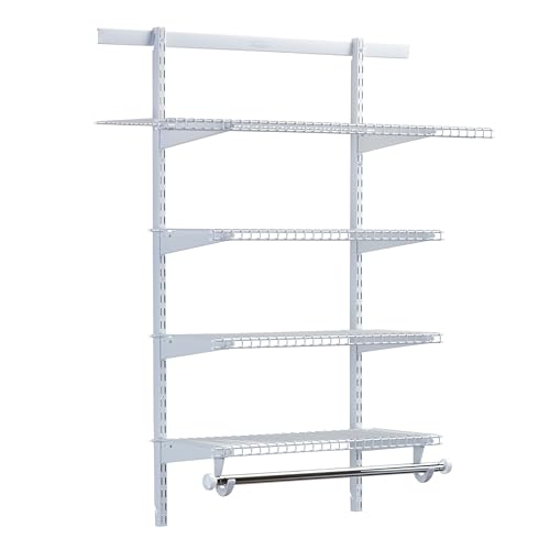 Rubbermaid Configurations Deluxe Custom Closet Kit 3-6 Ft. Adjustable Metal Wire Shelving White Finish Expandable Organization System Hardware Included for Home Closet/Pantry/Laundry/Mudroom - color: White, size: 3-6 Feet