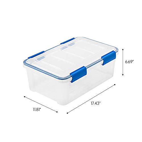 IRIS USA 16 Qt Storage Box with Airtight Seal, 4 Pack - BPA-Free, Made in USA - Heavy Duty Moving Containers with Tight Latch Gasket Lid, Weather Proof Tote Bin, WEATHERPRO - Clear/Blue - size: 16 Qt. - 4 Pack