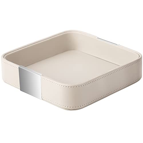 SANZIE Luxury Leather Desktop Storage Small Catchall Organizer Decorative Tray for Entryway Table to Hold Jewelry Watch Cosmetics Keys Phone Wallet, Home & Office Accessories (Metal Silvered, Grey) - color: Grey (Metal Silvered), size: 7.5" x 7.2" x 2"