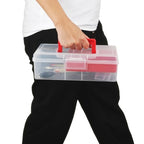 JUXYES Plastic Fishing Tackle Box Organizer with Removable Dividers, Clear Fishing Tackle Storage Boxes with Handle, 2 Layer Fishing Tackle Tray Box Lure Box, Red - color: Red