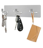 RELBRO Key Holder Wall Mount, Small Metal Self Adhesive Key Rack with 3 Hooks, 2 Installation Options, Silver - color: Silver