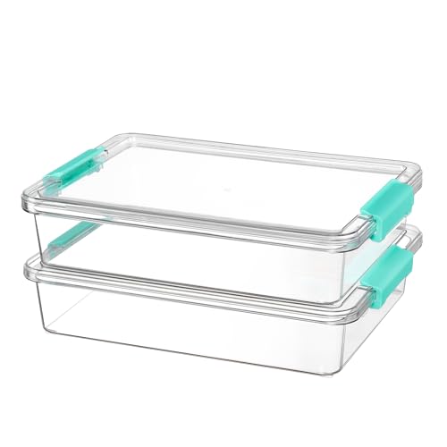 Vtopmart 6 Qt Plastic Storage Bins with Lids, Clear Sensory Bins, Arts Crafts Organizers and Storage, Stackable Containers for Home Office and School Supplies, 2 Pack - color: Teal, size: 6 Qt
