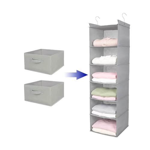 Hanging Shelf Closet Storage Organizer Removable Drawers ，Hanging Storage Organizer Hanging Sweater 2 Sock Underwear Drawers for Closet, Bedroom, Light Grey - color: Light Grey-d