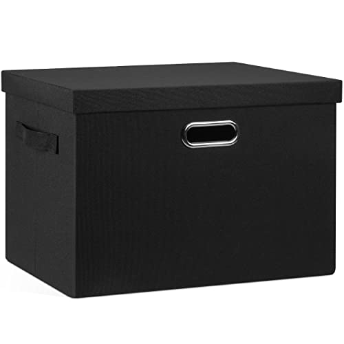 Graciadeco Large 17" 36 Quart Collapsible Stackable Storage Bins with Lids, 1 Pack Black Foldable Fabric Closet Storage Boxes with Lids, 4 Handles Heavy-duty Linen Cube Baskets for Bedroom - color: Black, size: Large -1 Pack