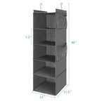 MAX Houser 5 Shelf Hanging Closet Organizer, Space Saver, Cloth Hanging Shelves with 4 Side Pockets, Foldable, Grey - color: Grey-6