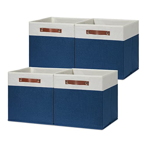 HNZIGE Fabric Storage Cubes Bins for Shelves,13x13 Storage Cubes, Set Of 4 Foldable Cubby Storage Bins for Organizing, Cloth Blue Storage Baskets for Cube Organizer Toy Nursery Shelves(Blue&White) - color: Blue White, size: 13"x13"x13"-4pack