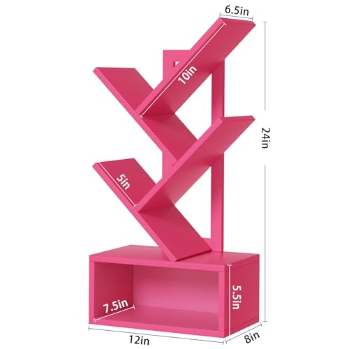 SHEEPAM Small Tree Book Shelf,5 Tier Black Tree Bookshelf,Desktop Bookcase,Modern Desk Display Storage Bookshelves,Floor Standing Organizer Bookcases for Living Room,Bedroom,Office - color: Pink, size: 5 Tier