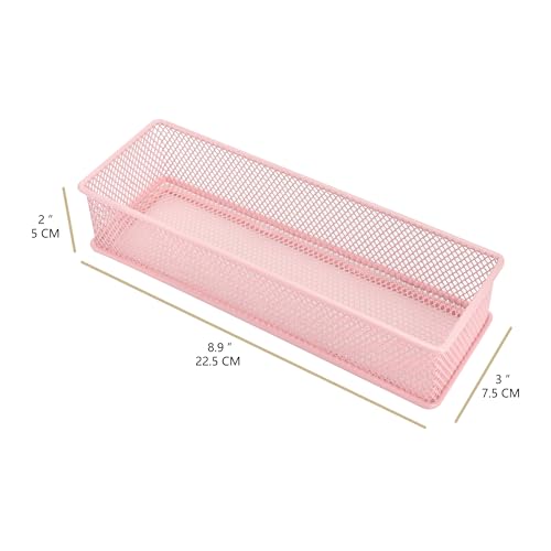 Annova Mesh Stackable Drawer Cabinet and Shelf Organizer Bins Storage Basket School Office Supply Holder Tray- Set of 2 (Light Pink, 3x9x2 Inch) - color: Light Pink, size: 3x9x2 Inch