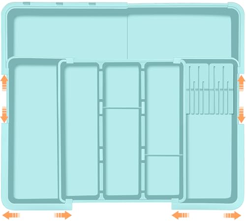 Homecor Utensil Drawer Organizer for Kitchen, Expandable Silverware Organizer Cooking Utensils Tray, Large Cutlery and Flatware Holder, Kitchen Tools & Gadgets Storage (Turquoise) - color: Turquoise