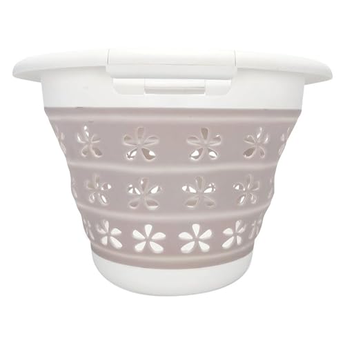 Camco Collapsible Laundry Basket | Features Simple Pop-Open & Collapse-Down Design | Waterproof for Easy Clean-Up | Measures 14.5” x 19.75” x 2.5”/10” Collapsed/Expanded, Taupe & White (51951) - size: 10 inches tall expanded