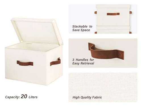 StorageWorks Fabric Storage Bins with Lid, Decorative Storage Boxes for Shelves, Stackable Closet Organizer Basket with Handles, Large, Ivory White, 2-Pack - color: Ivory White, size: Large