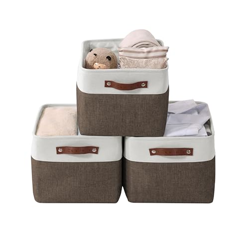 DECOMOMO Storage Bins, Extra Large Fabric Storage Baskets for Shelves, Decorative Linen Closet Organizer, 15.8 x 12.5 x 10 inches (Brown & White, 3 Pack) - color: Brown and White, size: Extra Large/3P