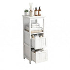 Casaphoria 2-Drawer Bathroom Floor Cabinet, Wooden Storage Organizer with Side Rack, Freestanding Stand Table for Bathroom, Hallway, White - size: 13"L×13"W×35.43"H