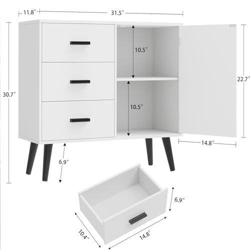 Iwell Storage Cabinet with 3 Drawers, Sideboard Buffet Cabinet with Adjustable Shelf, Freestanding Floor Storage Unit for Living Room, Entryway, Home Office, White - color: White