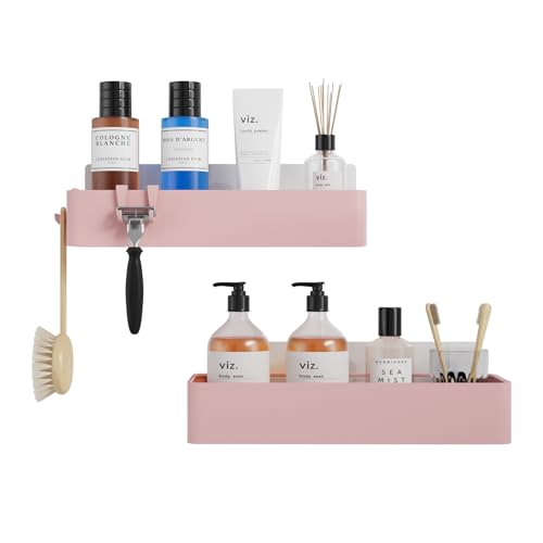 Kitsure Shower Caddy - 2 Pack Adhesive Shower Organizer, Rustproof Metal Shelves, No-Drill Bathroom Organizers and Storage, Brown, Large - color: Pink, size: Large