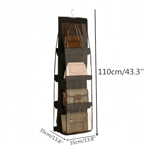HAN SHENG 8 Pockets Clear Handbag & Purse Organizer Hanging Bag Storage - Space Saving Hanging Shelf for Closet, Wardrobe, Over Door (2 Pack, Black) - color: Black, size: 8 Pockets-2pcs