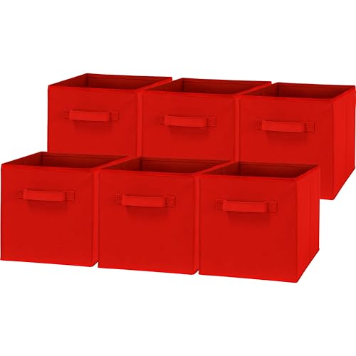 Simple Houseware Foldable Cube Storage Bins, 11-Inch Red, 6-Pack Fabric Cubes Organizer for Closet or Shelves - color: Red