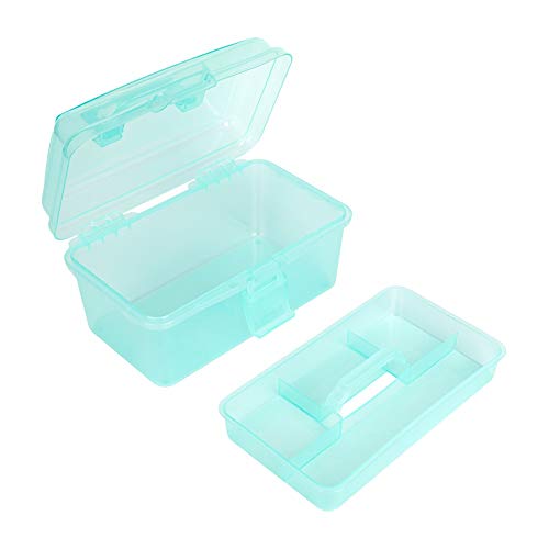 BangQiao Multipurpose Plastic Art and Craft Supply Storage Container Bin Case with Removable Tray and Handle, First Aid Box Organizer, Clear&Green - color: clear/green