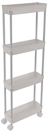 Sooyee 4 Tier Slim Storage Cart Mobile Shelving Unit Organizer Slide Out Storage Rolling Utility Cart Tower Rack for Kitchen Bathroom Laundry Narrow Places, Plastic & Stainless Steel,White - color: White, size: Slim