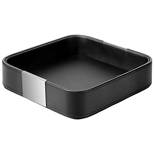 SANZIE Luxury Leather Desktop Storage Small Catchall Organizer Decorative Tray for Entryway Table to Hold Jewelry Watch Cosmetics Keys Phone Wallet, Home & Office Accessories (Metal Silvered, Black) - color: Black (Metal Silvered), size: 7.5" x 7.2" x 2"