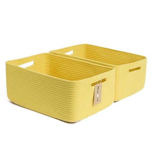 MiniArk Large Storage Baskets for Shelves, Closet Organizers Bins for Clothes Blanket Towels, Baby Nursery, Toy Baskets Box, Woven Rope Baskets, 17 x 13 x 7.5”, 2 Packs Yellow - color: Yellow, size: 2pcs-L17×W13×H7.5"