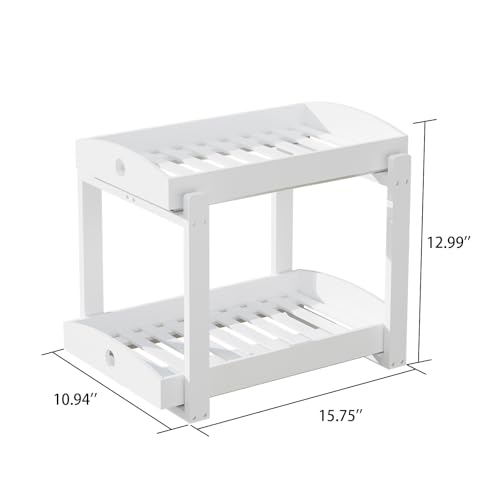 APRTAT 2 Pack Under Sink Organizer, Bamboo Wooden 2-Tier Pull-Out Storage with Sliding Drawers for Kitchen and Bathroom Cabinets, Easy Installation (White) - color: White