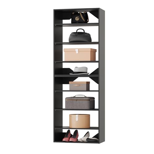 ROOMTEC Modular Closet System, 19.5" Shelf Closet Tower Wall-Mounted Closet Organizer, Wooden Tower for Walk-In Closets, Wardrobe Storage Kit, Black - size: 19.5" Wide, style: Model 10