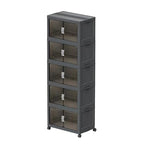 131QT Stackable Storage Bins with Lid & Door, Large Collapsible Plastic Storage Containers with Locking Wheel, Space Saving Foldable Organizer for Home Bedroom Office Gray 5T - size: 131Qt/32Gal-5Packs/1Top Lid