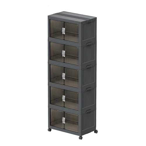 131QT Stackable Storage Bins with Lid & Door, Large Collapsible Plastic Storage Containers with Locking Wheel, Space Saving Foldable Organizer for Home Bedroom Office Gray 5T - size: 131Qt/32Gal-5Packs/1Top Lid