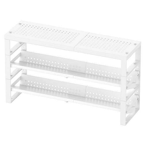 Jojocross Expandable, Stackable, Adjustable Spice Rack kitchen Organizer,Metal Pantry Storage Shelves - Multi-Tier Shelf for Cabinet, Countertop, Pantries, Cupboard or Wall Mount,White - color: White, size: 2 inclined shelves /1 flat top shelf